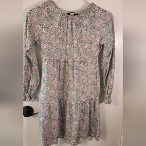 Lands End Girl's Floral Long Sleeve  Dress With Pockets